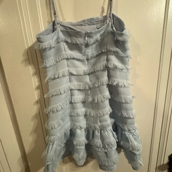 Princess Polly Molina Mini Dress Size 2 Fringe Tiered Flapper Party Light Blue - Picture 3 of 3